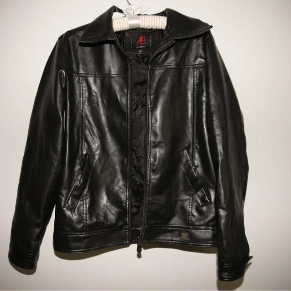 Black oversized AE di Milano leather jacket